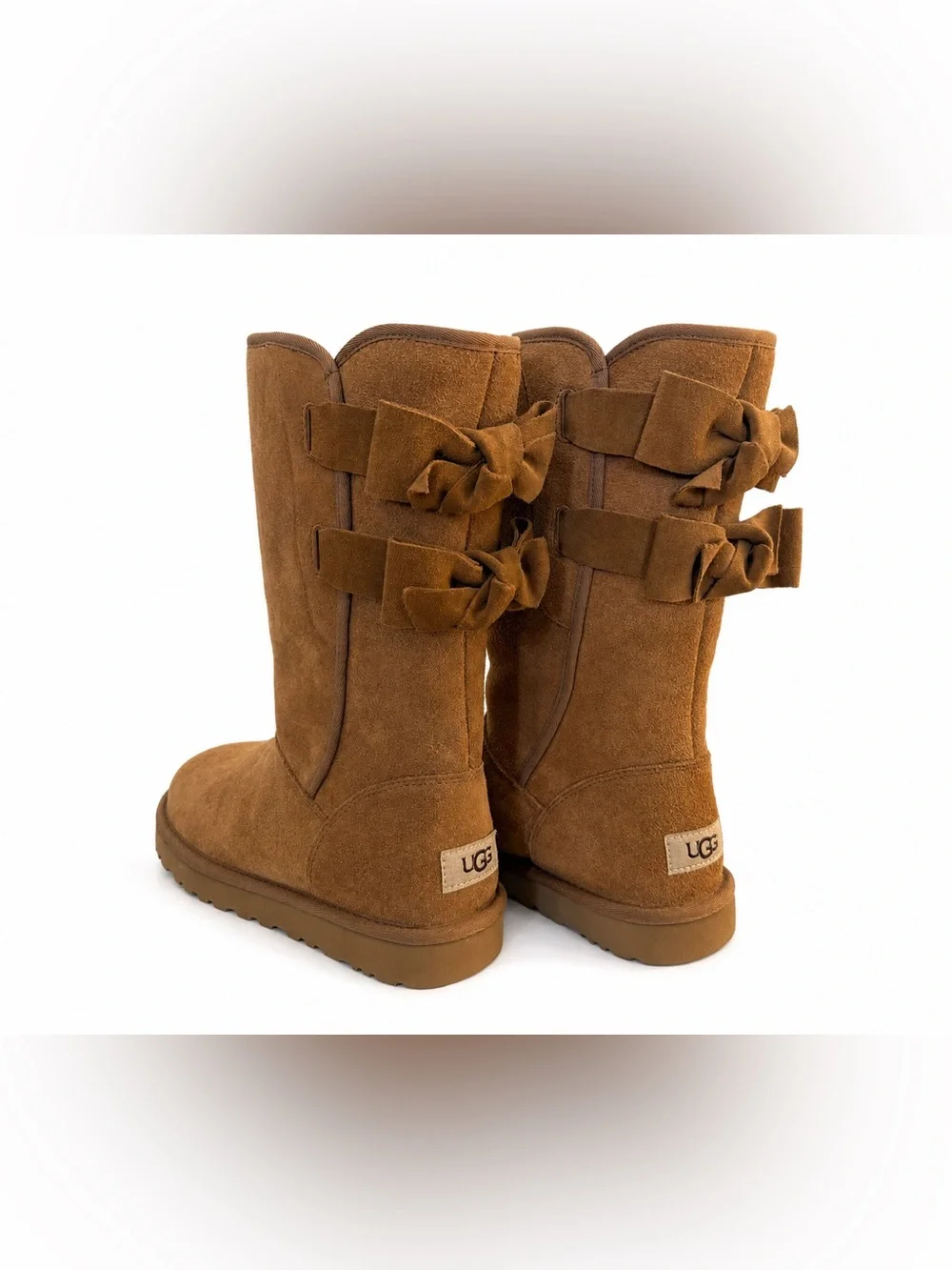 UGG Allegra Bow II Suede Sheepskin Chestnut Brown Winter Boots Size 7 NWOT